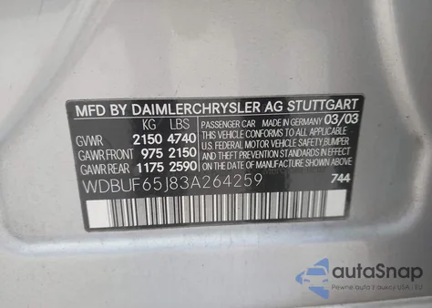 2003 Mercedes-Benz E 320 from USA, damaged, VIN WDBUF65J83A264259